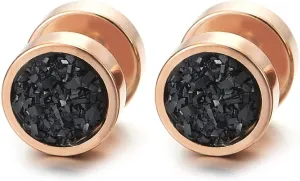 10mm Women Mens Black Circle Stud Earrings Black Glitter, Steel Cheater Fake Ear Plugs Gauges Tunnel