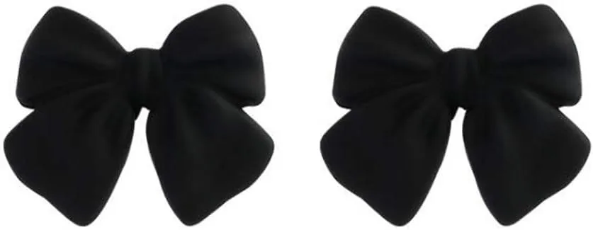 Artist Bow Tie Ribbon Stud Earrings for Women Black Daily Bow Earring Jewelry (1 Pair Black)