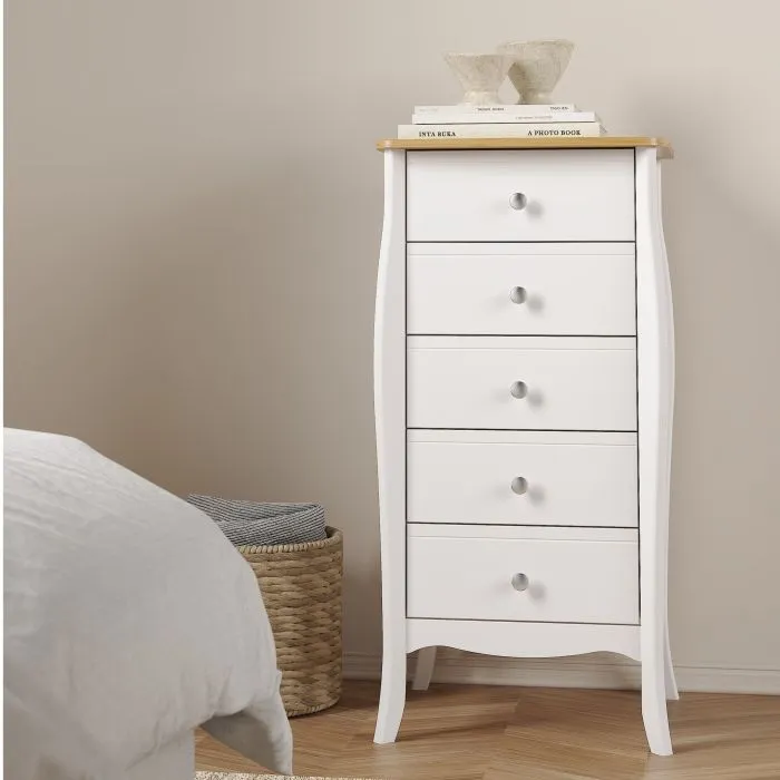Baroque 5 Drawer Narrow in Pure White Iced Coffee Lacquer