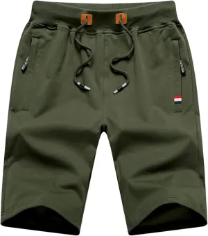Boy's Summer Cotton Drawstring with Elastic Waist Classic Fit Zipper Pockets Casual Shorts