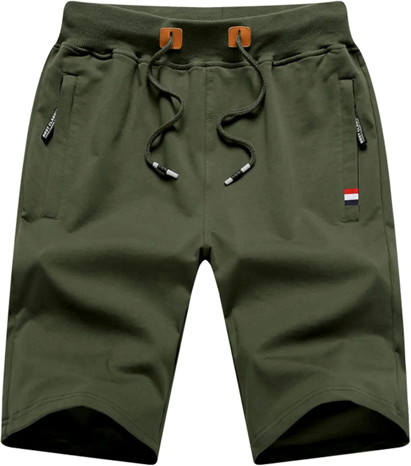Boy's Summer Cotton Drawstring with Elastic Waist Classic Fit Zipper Pockets Casual Shorts
