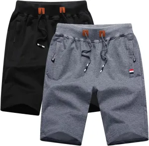 Boy's Summer Cotton Drawstring with Elastic Waist Classic Fit Zipper Pockets Casual Shorts