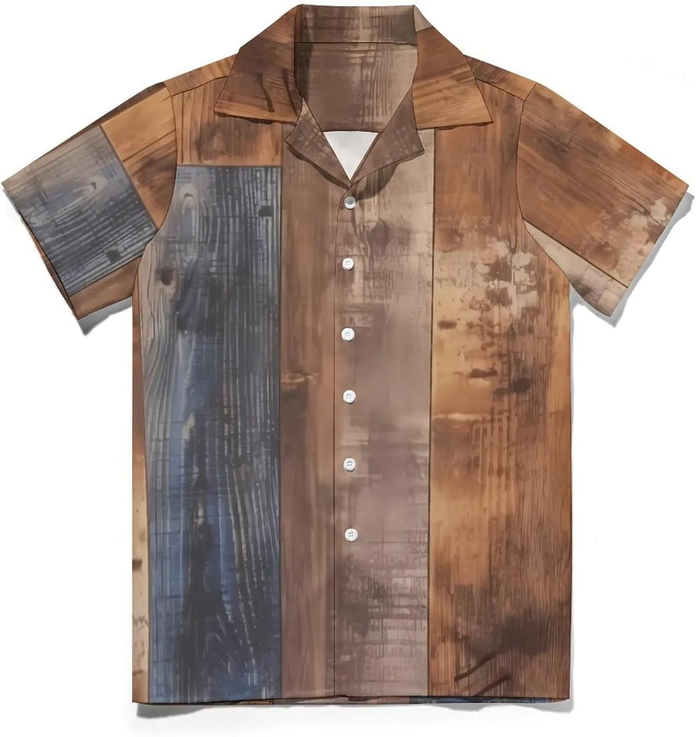 Brown Wood Print Cuban Collar Shirt Classic Design for Comfort and Style