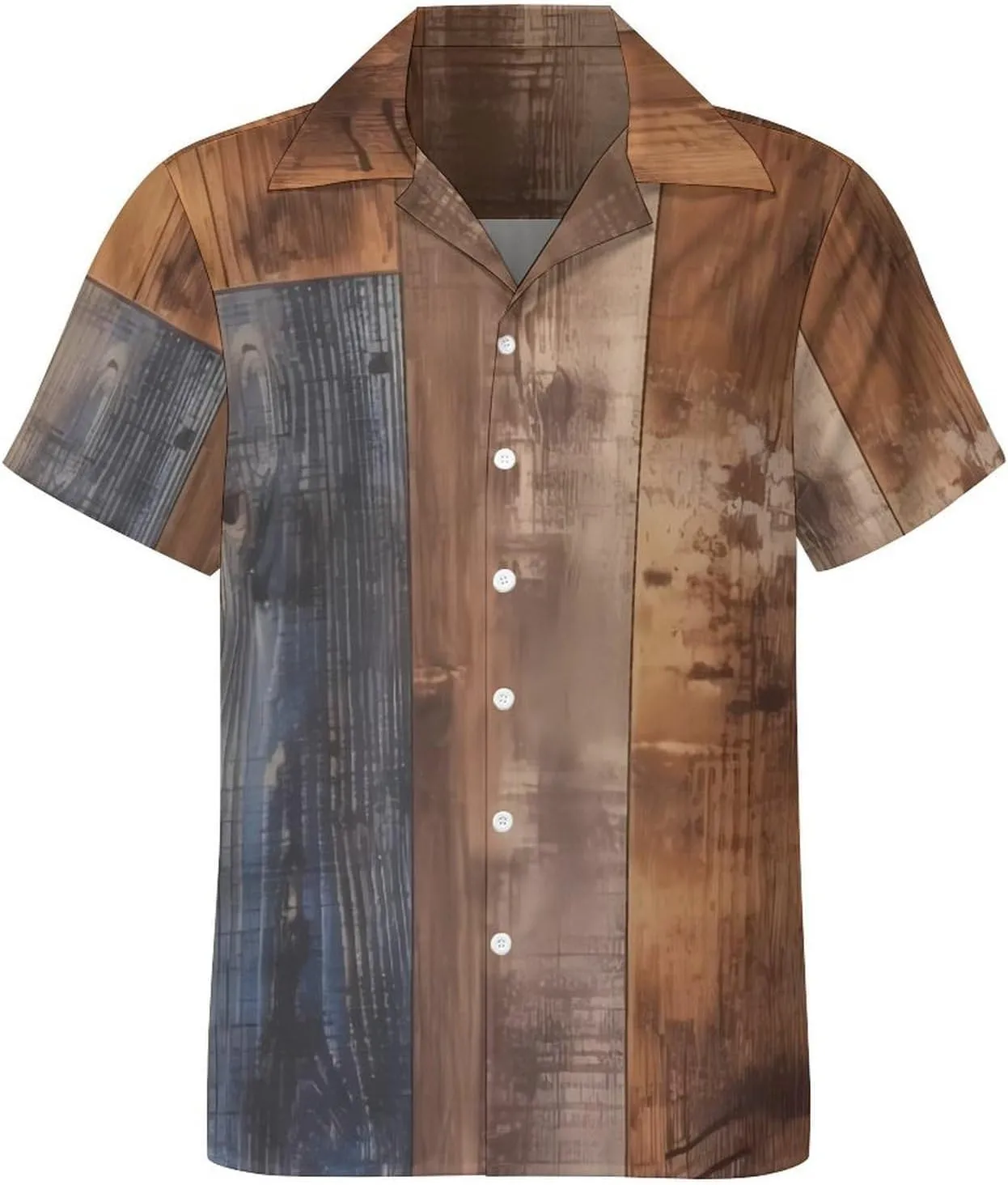 Brown Wood Print Cuban Collar Shirt Classic Design for Comfort and Style