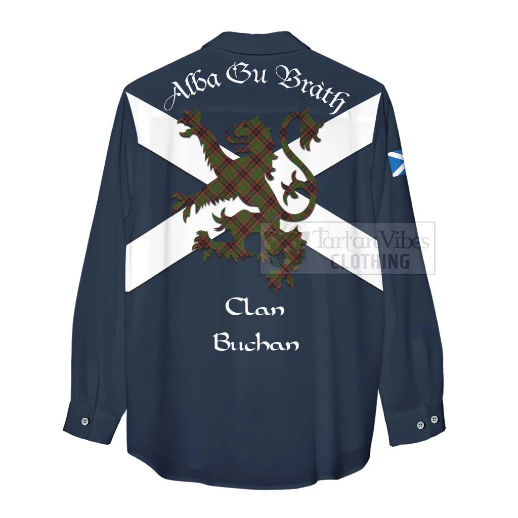 Buchan Tartan Lion Rampant Women's Casual Shirt Proudly Display Your Heritage with Alba Gu Brath and Clan Name