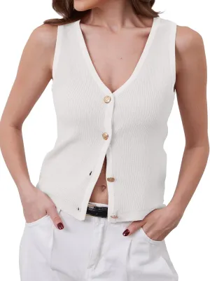 Button Up Sweater Vest for Women 2024 V Neck Sleeveless Tank Tops Cardigan Vests