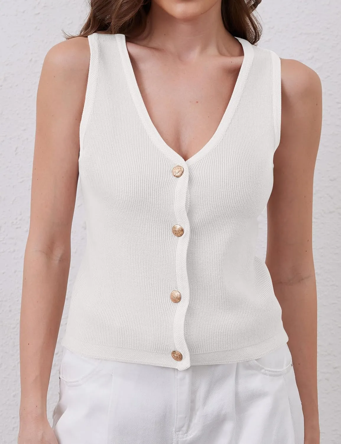 Button Up Sweater Vest for Women 2024 V Neck Sleeveless Tank Tops Cardigan Vests
