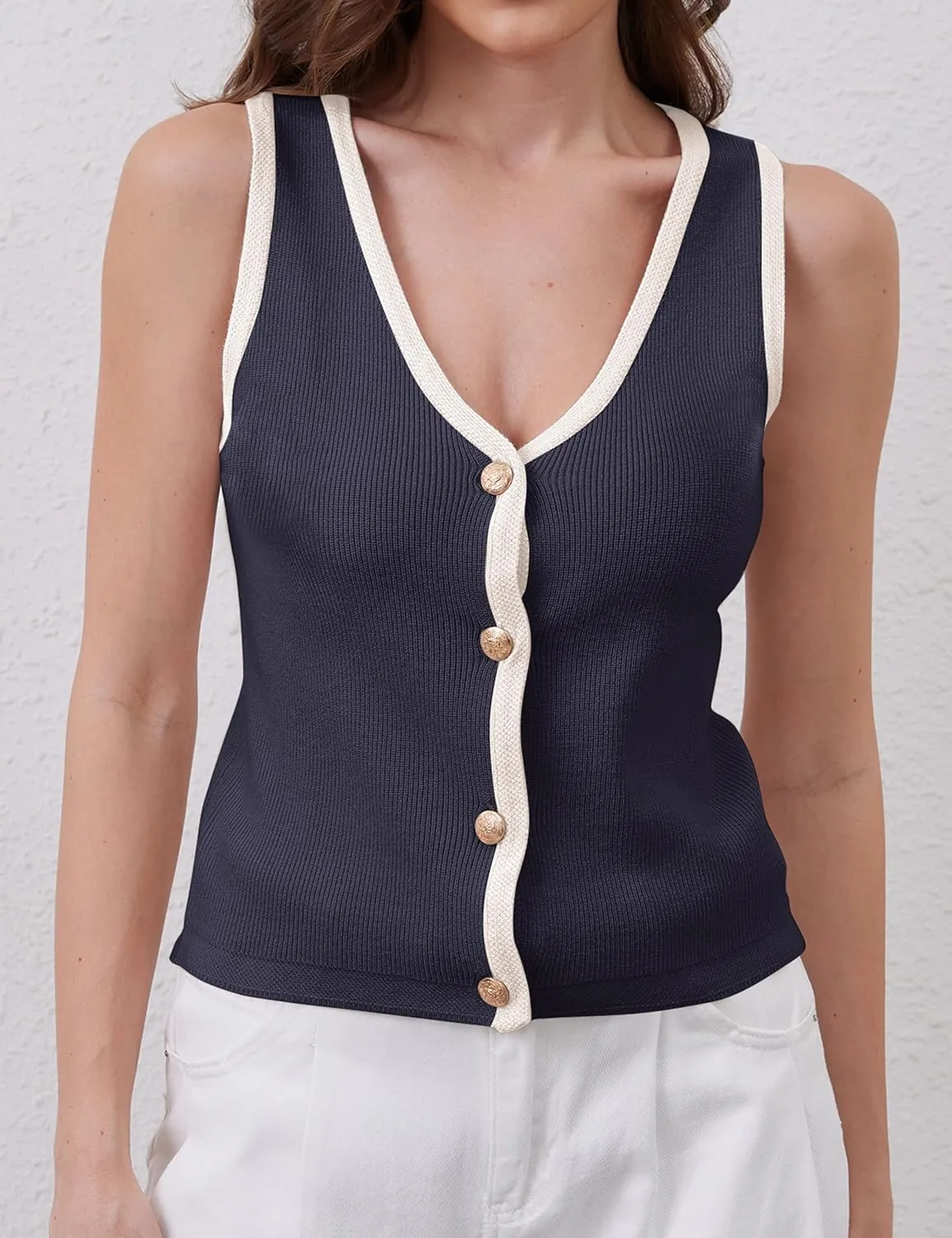 Button Up Sweater Vest for Women 2024 V Neck Sleeveless Tank Tops Cardigan Vests