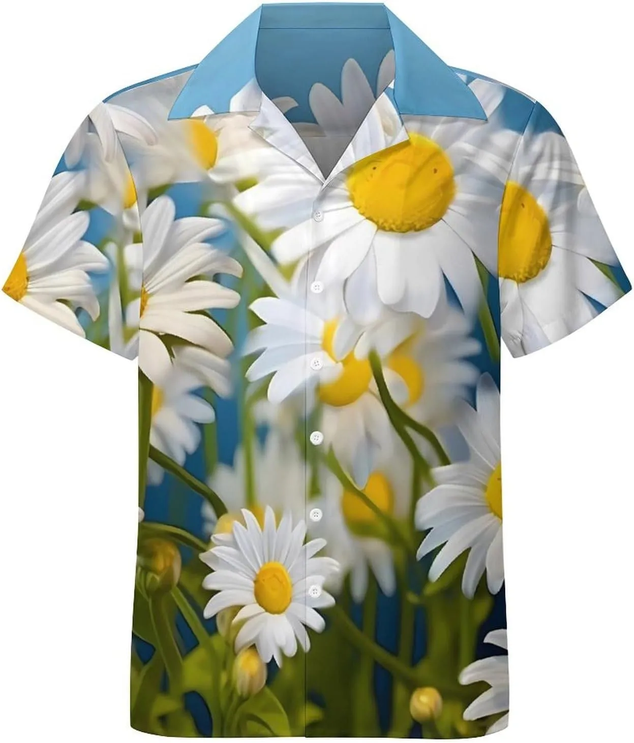 Floral Flowers Daisies Print Cuban Collar Shirt Classic Design for Comfort and Style