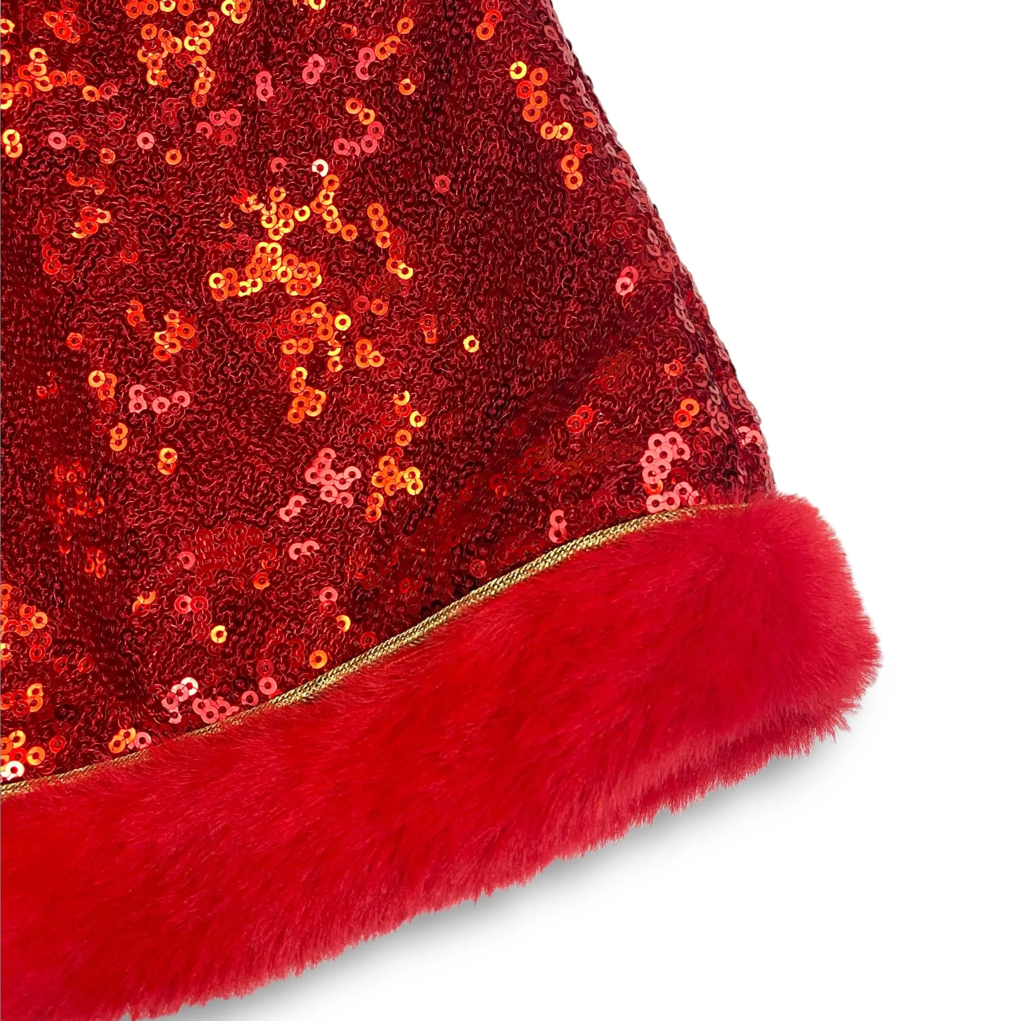 Fur Trim Hooded Sequin Cape -red