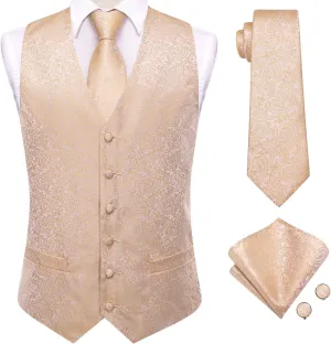 Hi-Tie Mens Suit Vest Tie set Classic Waistcoat and Necktie Handkerchief Cufflinks Suit Wedding Party