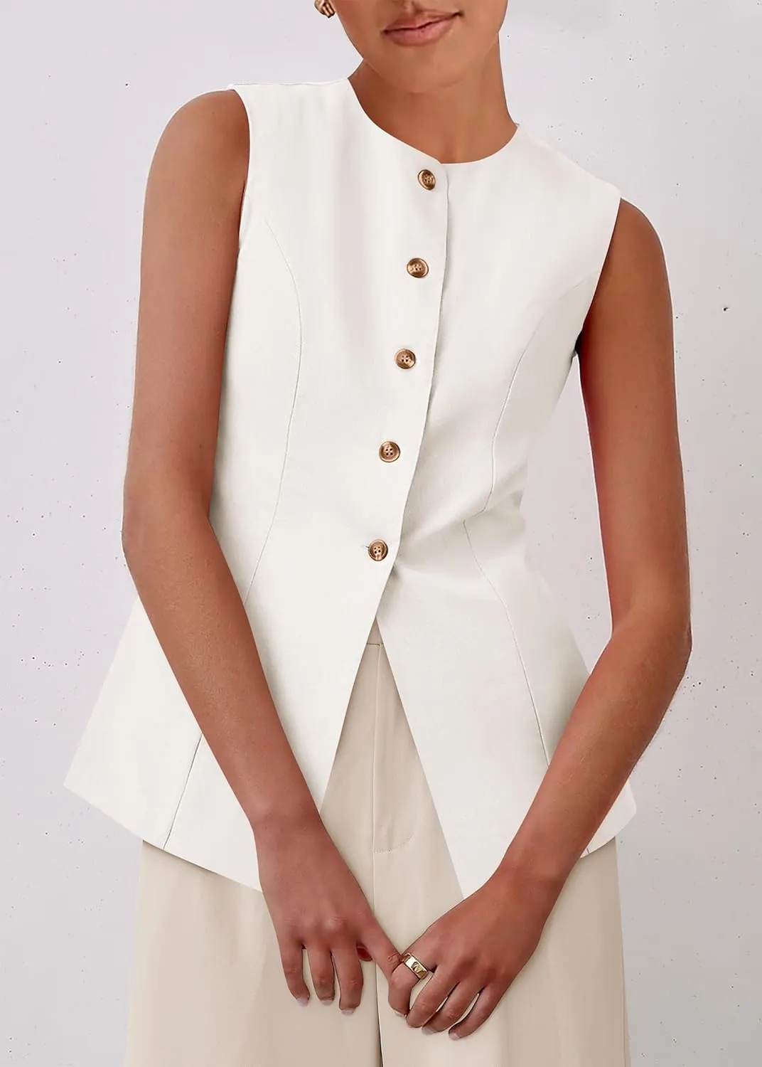 KIRUNDO Blazer Vest for Women Trendy 2025 Dressy Business Casual Summer Button Down Sleeveless Work Suit Waistcoat Tops