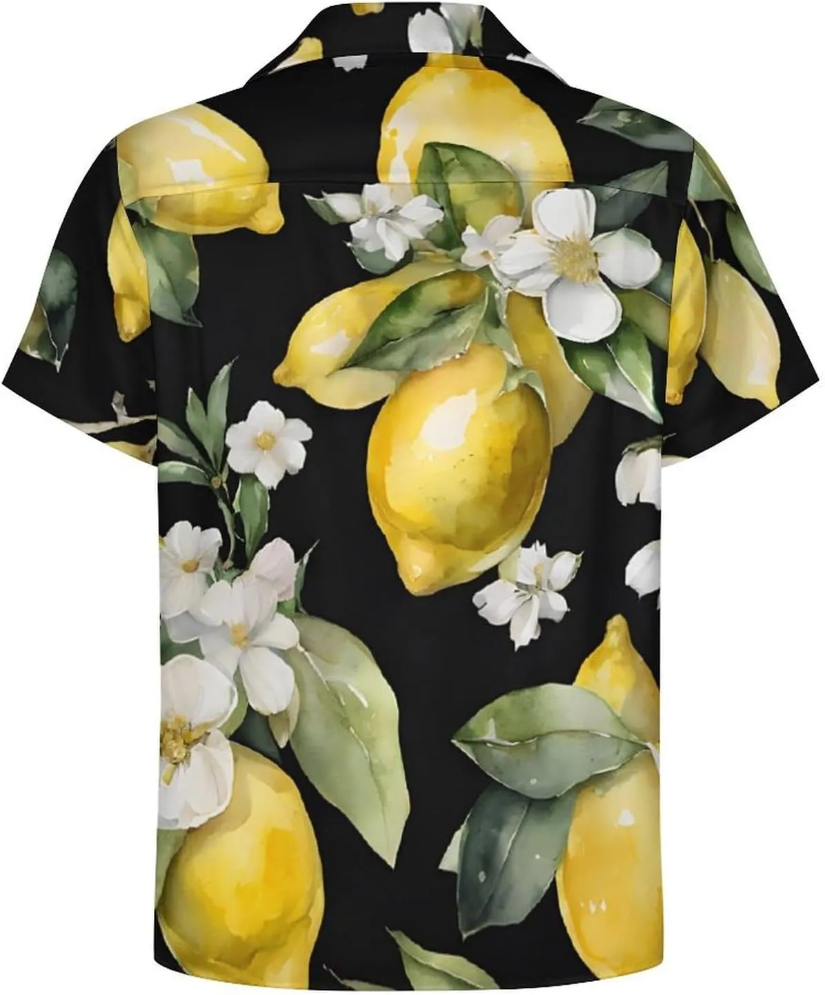 Lemon and Flower Print Cuban Collar Shirt Classic Design for Comfort and Style