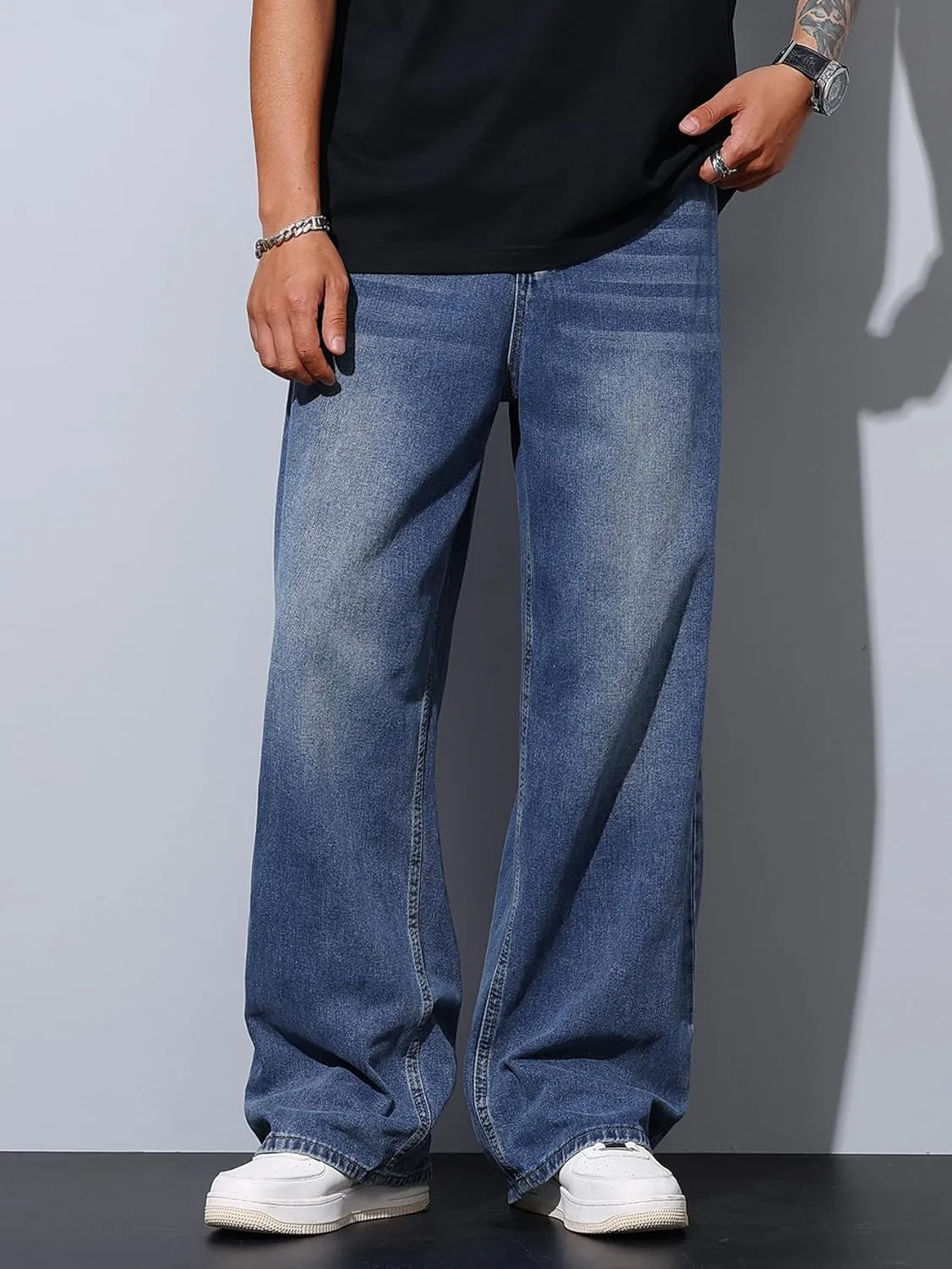 Men's Baggy Jeans Y2K Vintage Wide Leg Denim Pants Hip Hop Skater Jeans Loose Fit Trousers 2000s Streetwear