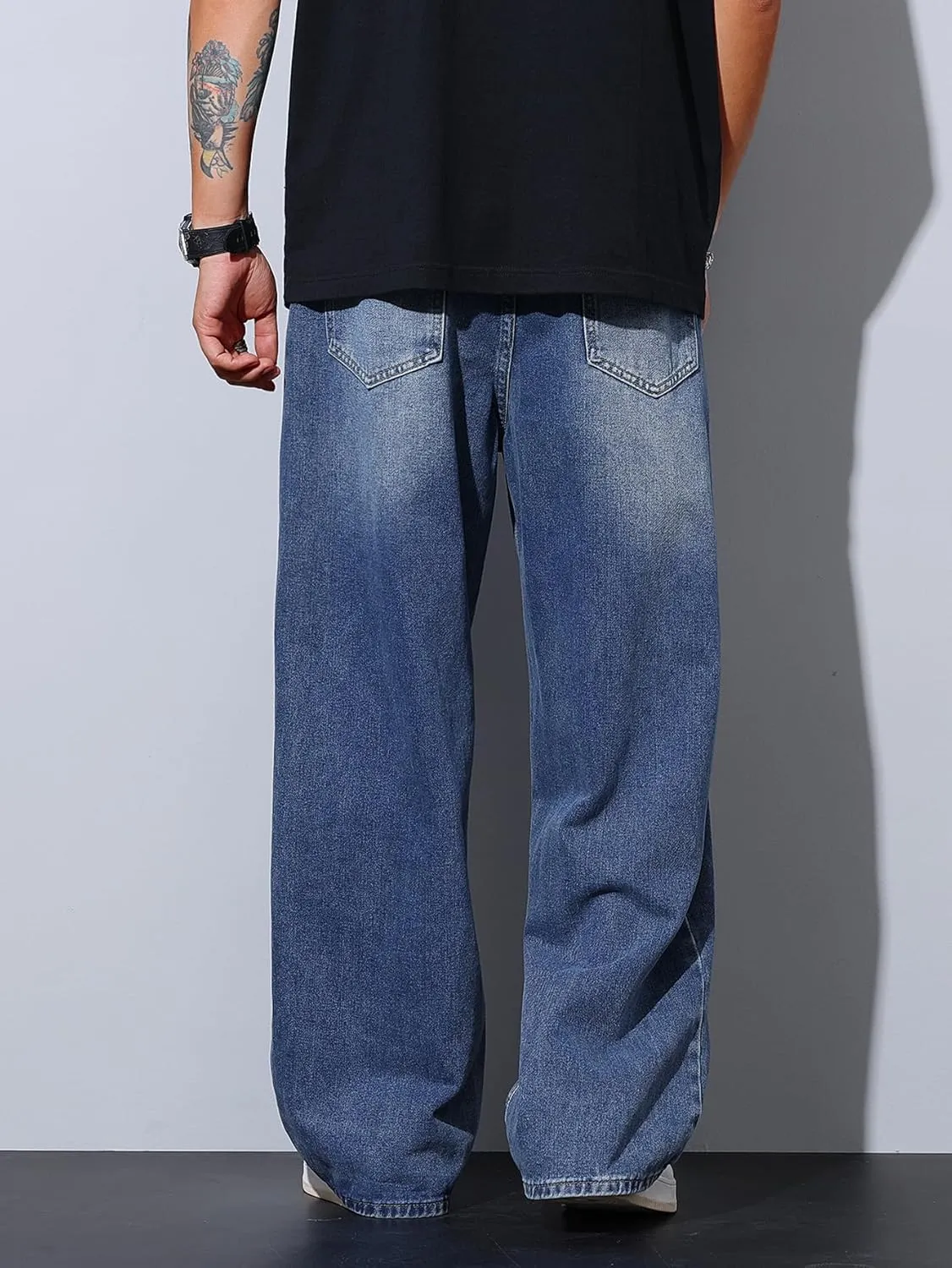 Men's Baggy Jeans Y2K Vintage Wide Leg Denim Pants Hip Hop Skater Jeans Loose Fit Trousers 2000s Streetwear