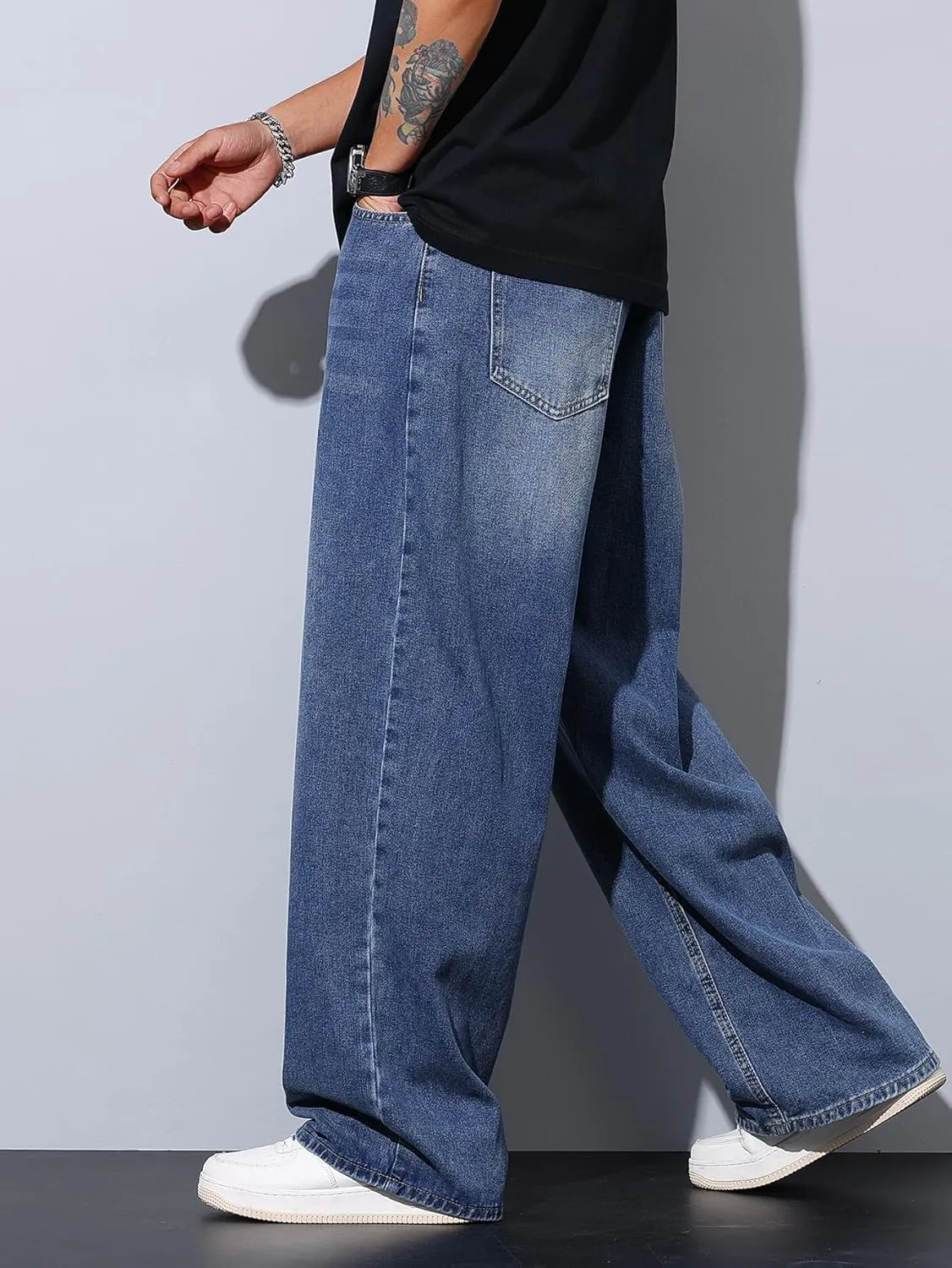 Men's Baggy Jeans Y2K Vintage Wide Leg Denim Pants Hip Hop Skater Jeans Loose Fit Trousers 2000s Streetwear