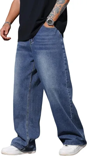 Men's Baggy Jeans Y2K Vintage Wide Leg Denim Pants Hip Hop Skater Jeans Loose Fit Trousers 2000s Streetwear