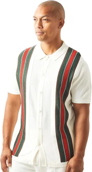 Mens Short Sleeve Knit Sports Shirt - Modern Polo Vintage Classics: Solid Geometric Jacquard with Color Tipping
