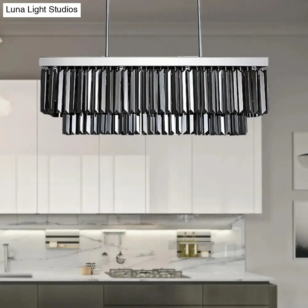 Modern Smoke Gray Crystal Rectangle Chandelier: 6/8/10 Heads, Dining Room Lighting