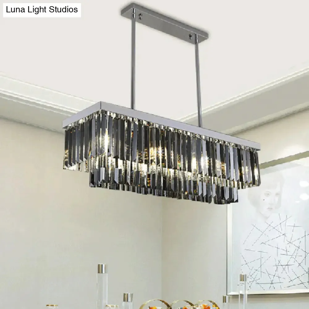 Modern Smoke Gray Crystal Rectangle Chandelier: 6/8/10 Heads, Dining Room Lighting