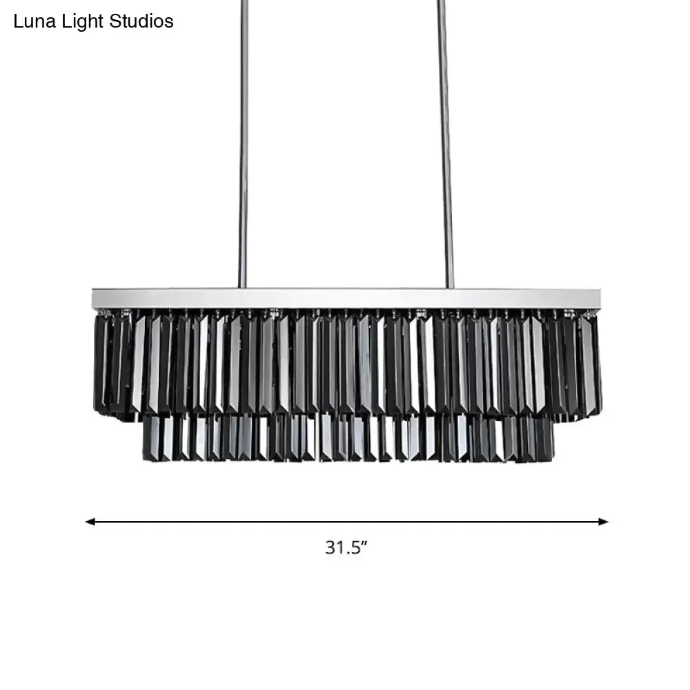 Modern Smoke Gray Crystal Rectangle Chandelier: 6/8/10 Heads, Dining Room Lighting