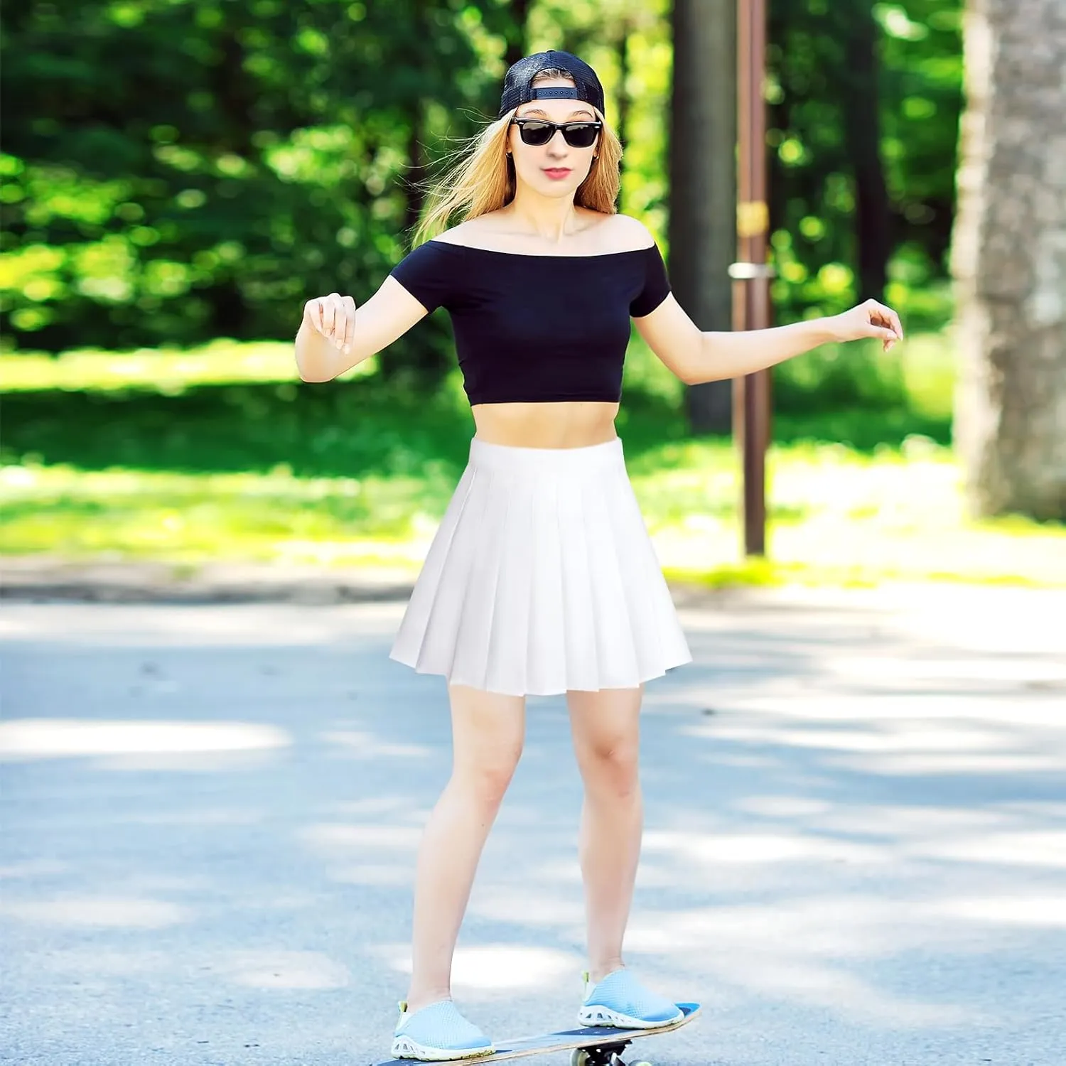 Rbenxia Womens Girl High Waisted Pleated Skirt A-Line Mini Skirt School Uniform Skater Tennis Skirts with Lining Shorts