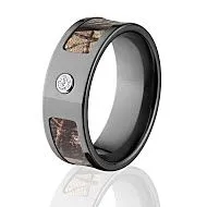 Realtree AP Camo Rings, Camouflage Wedding Bands, Black Zirconium AP Camo ring w/ Diamond and Comfor