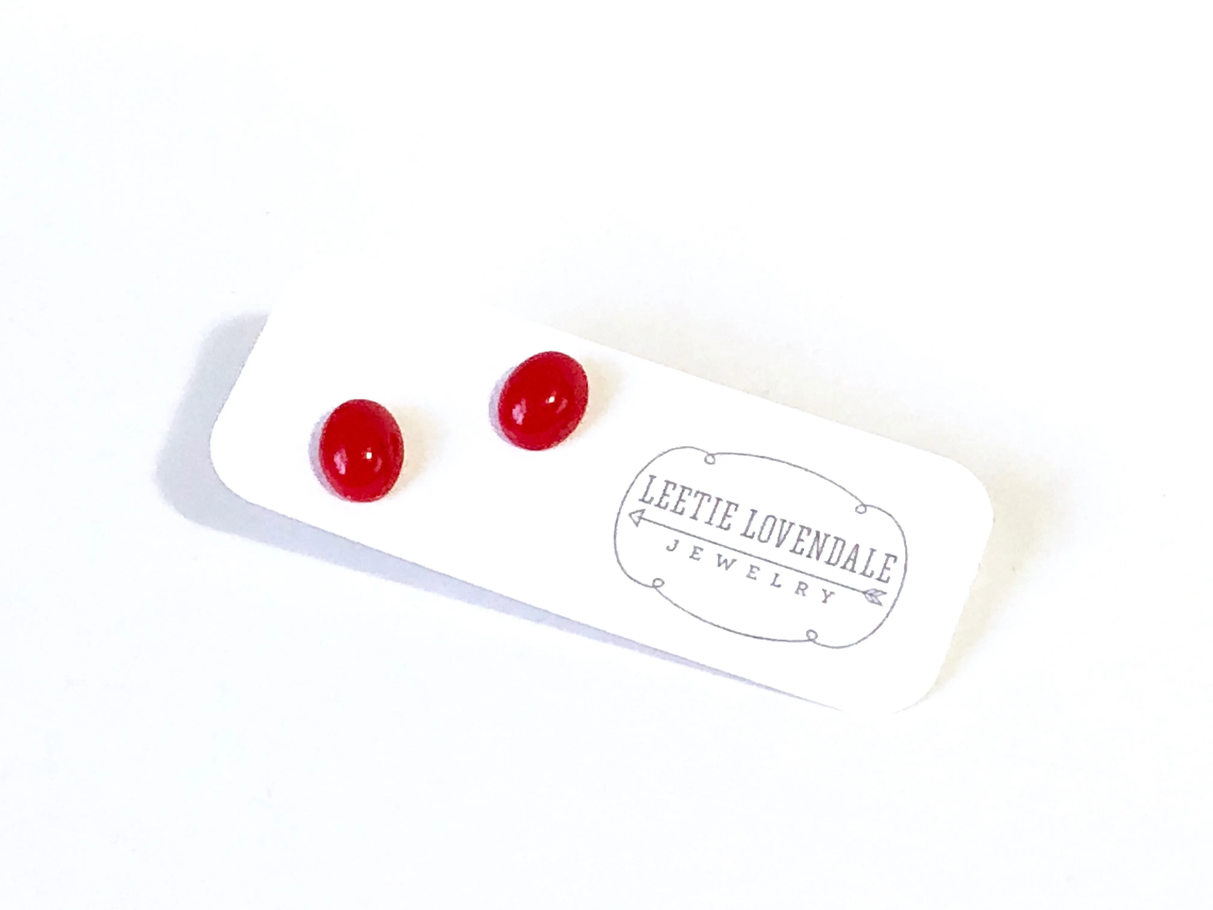 Small Cherry Red Oval Studs | Bright Red Minimalist Earrings