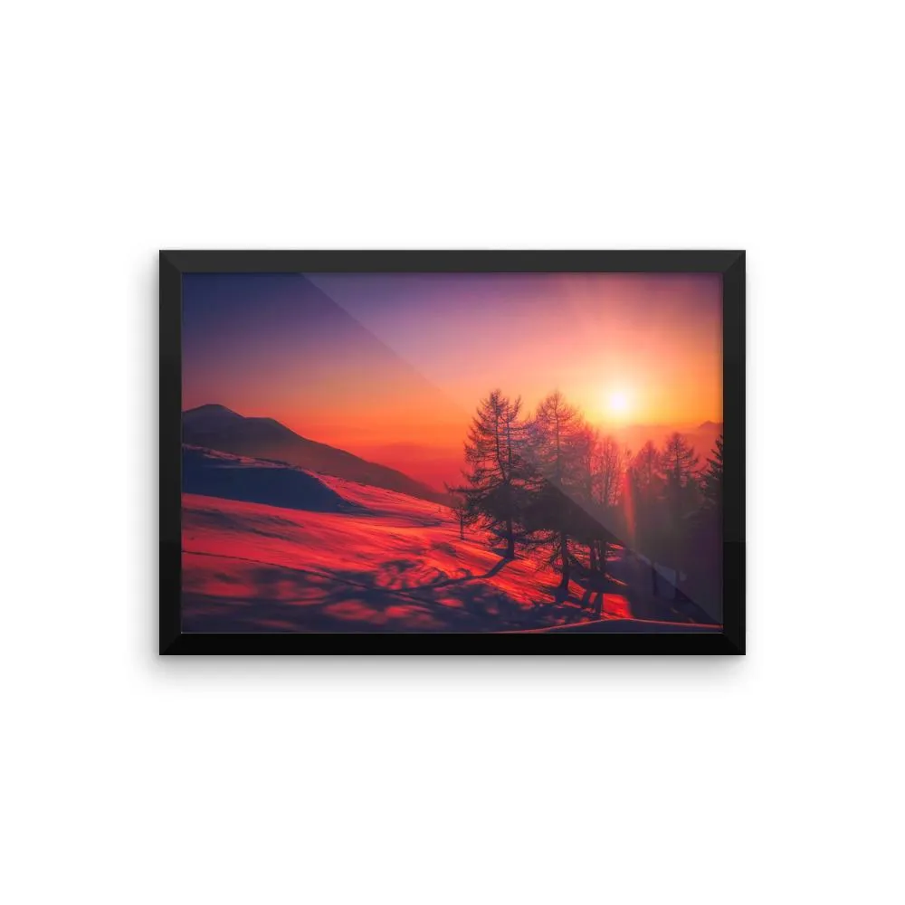 Sunset Snow Mountain Framed Photo Poster Wall Art Decoration Decor For Bedroom Living Room