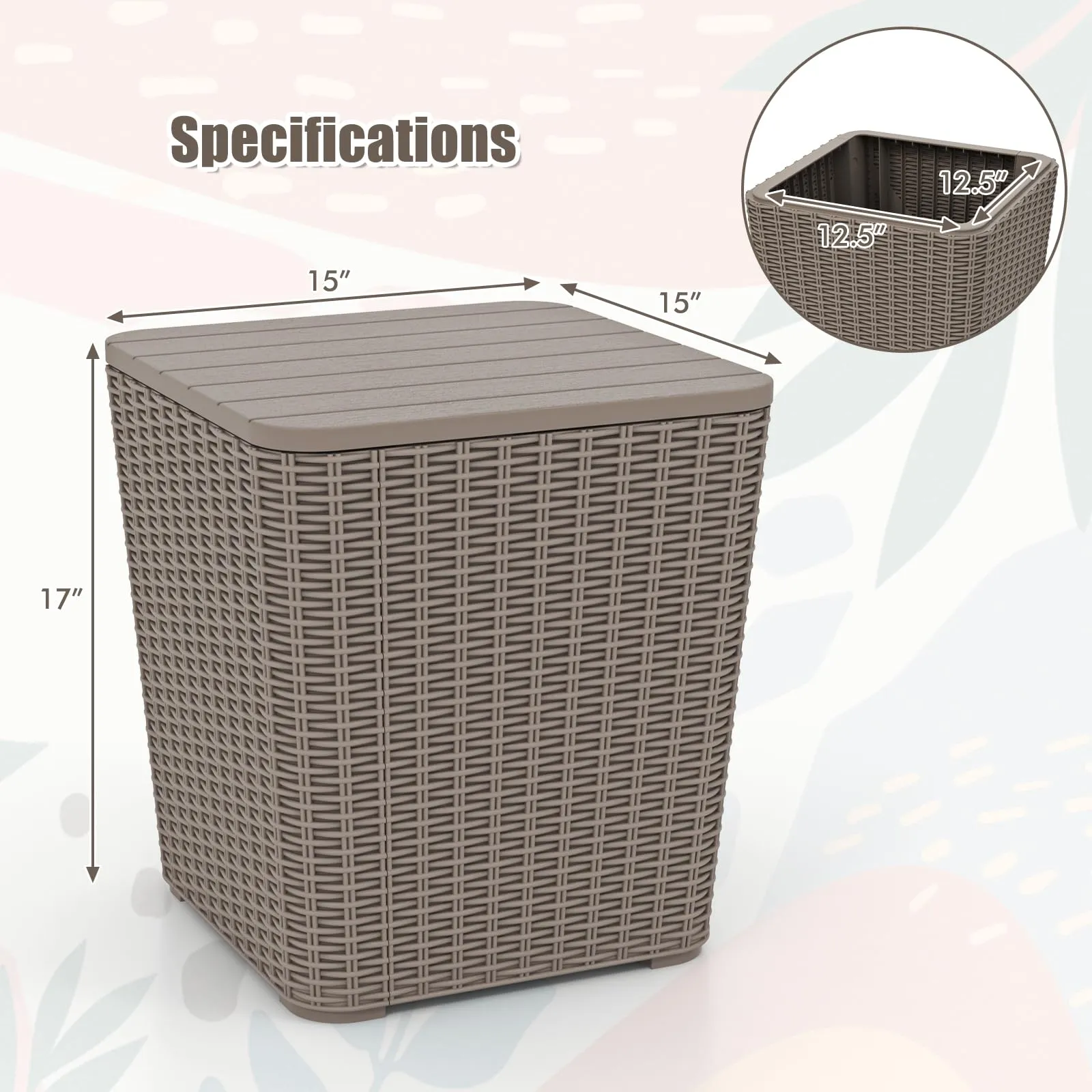 Tangkula 11.5 Gallon Water-proof Deck Box, Outdoo Patio Storage Box w/Removable Lid &, Faux Rattan Storage Container Side Table