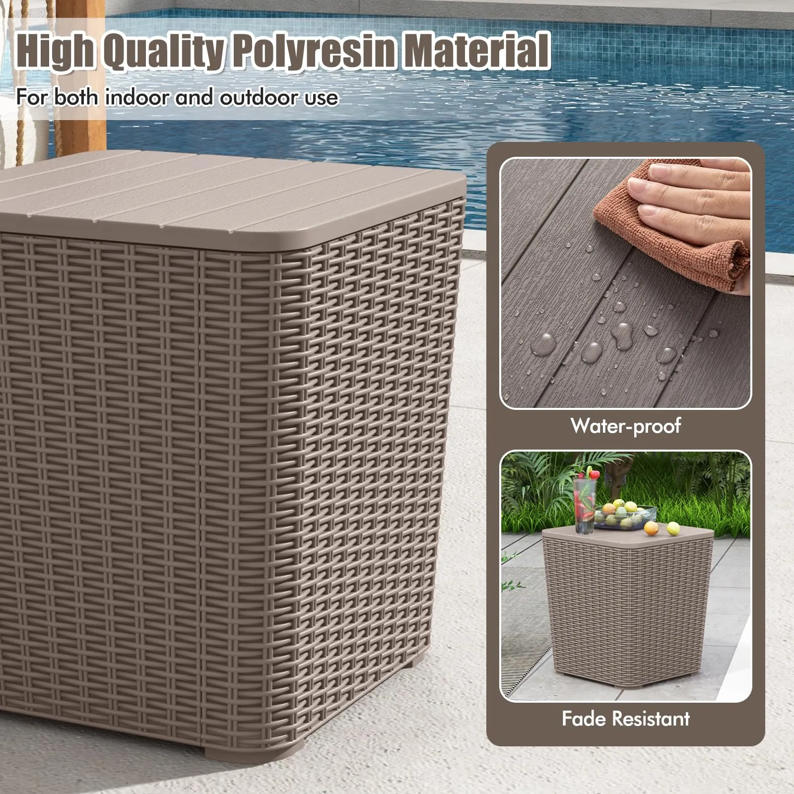 Tangkula 11.5 Gallon Water-proof Deck Box, Outdoo Patio Storage Box w/Removable Lid &, Faux Rattan Storage Container Side Table