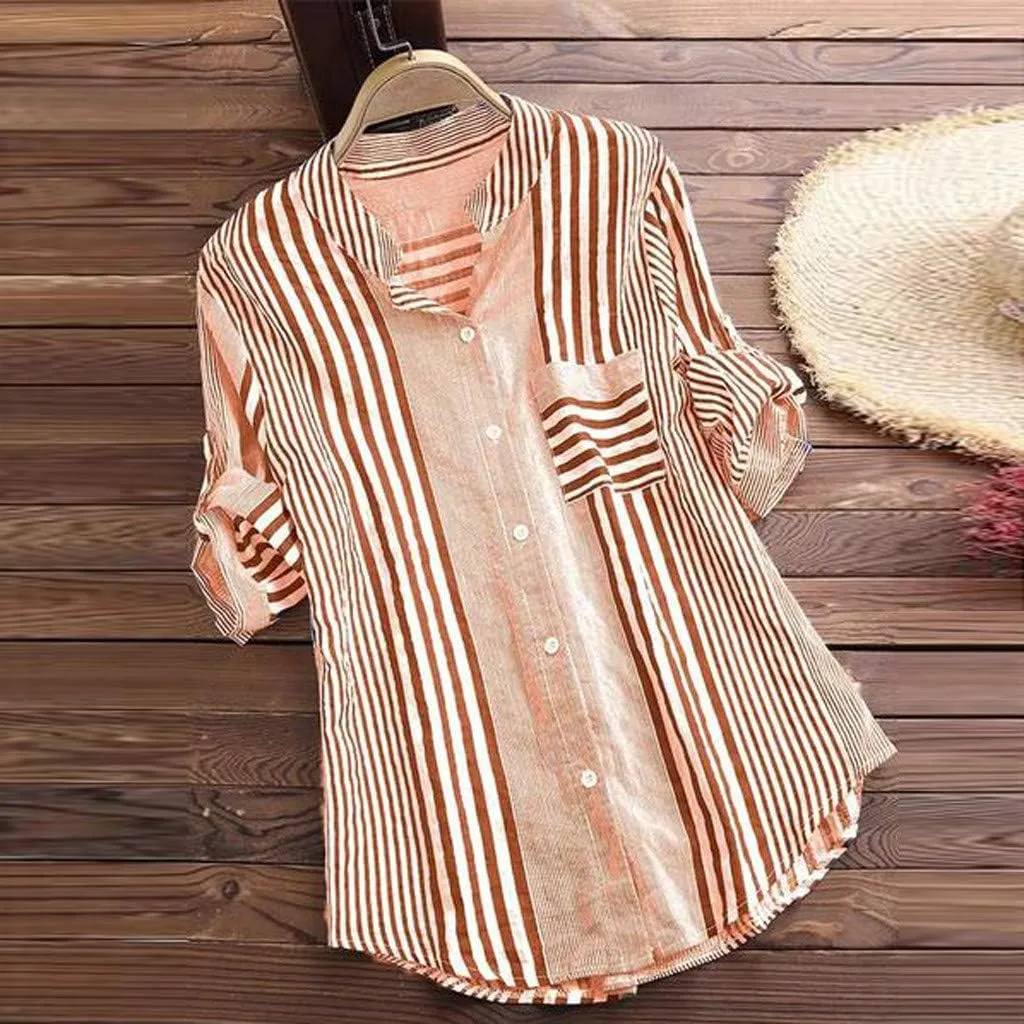 Womens Button Down Shirts Plus Size V Neck Long Sleeve Tunis Dressy Casual Striped Spring Summer Tops Flowy Cover Ups