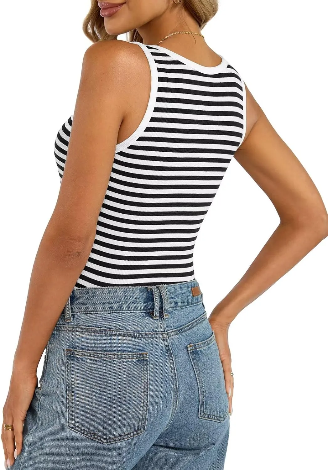 Womens Cotton Square Neck Ribbed Tank Tops Fitted Thin Shoulder Strap Sleeveless Basic Summer Cami Clothes 2025