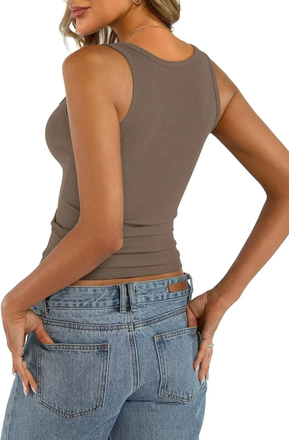 Womens Cotton Square Neck Ribbed Tank Tops Fitted Thin Shoulder Strap Sleeveless Basic Summer Cami Clothes 2025